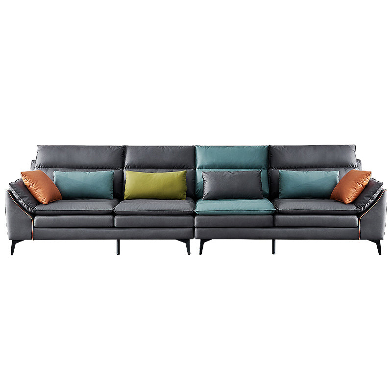 Dark Gray Pillowed Back Cushions Contemporary Stain-Resistant Sofa