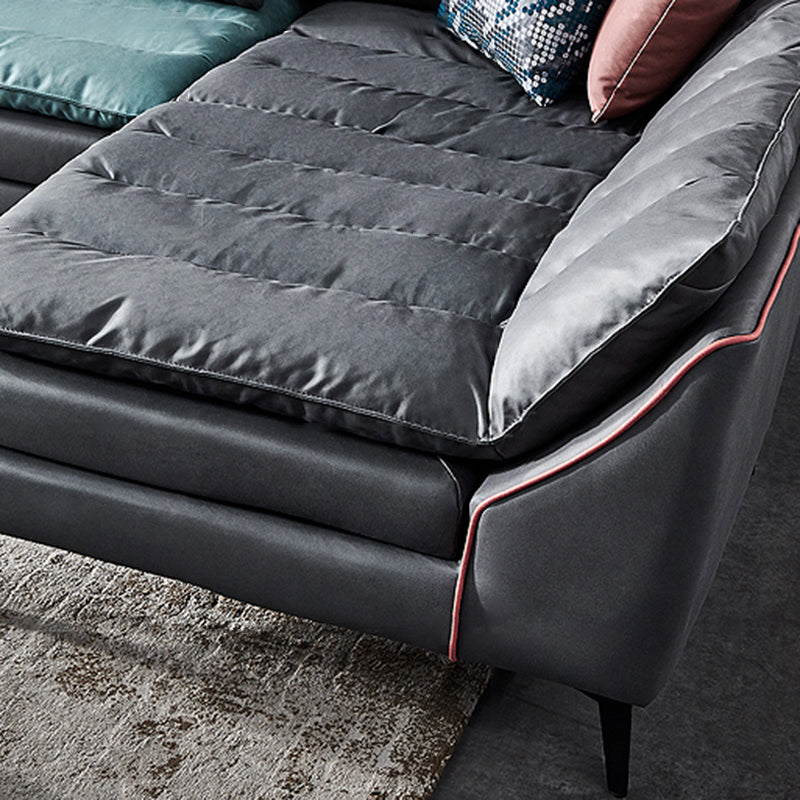 Dark Gray Pillowed Back Cushions Contemporary Stain-Resistant Sofa