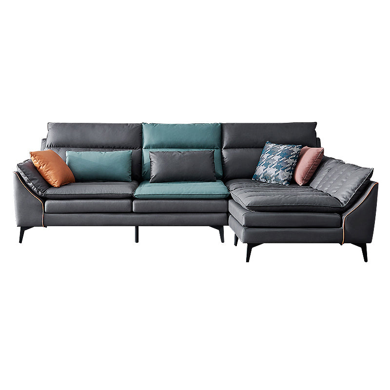 Dark Gray Pillowed Back Cushions Contemporary Stain-Resistant Sofa