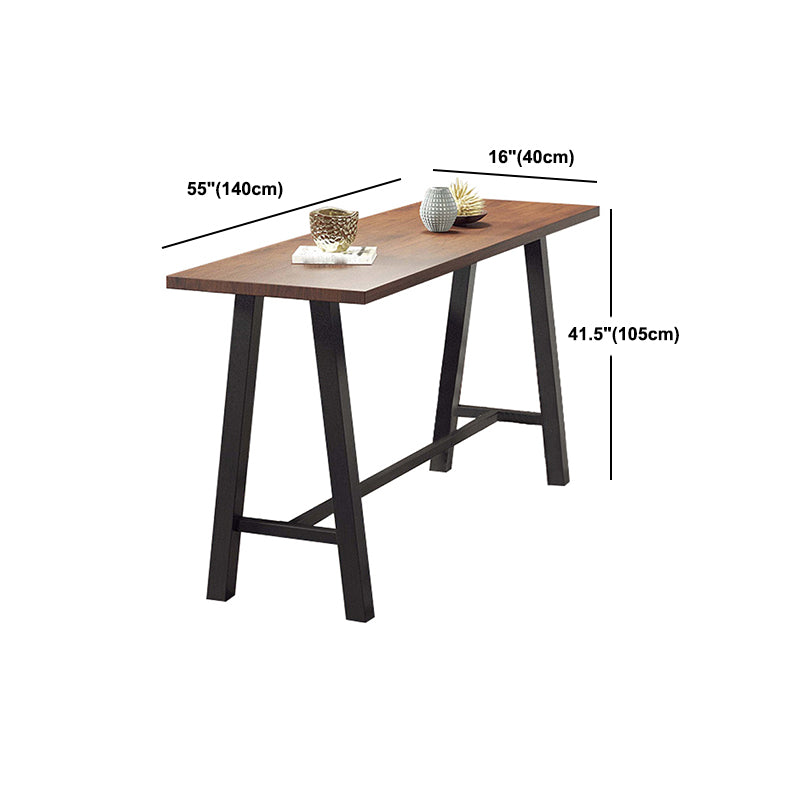 Industrial Black Metal Frame Bistro Table Brown Pine Wood Top Bar Table