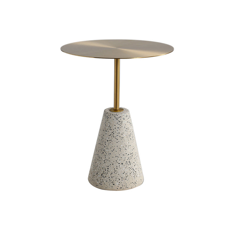 Medieval Modern Style Round Metal Table and Stone Pedestal Base Side Table