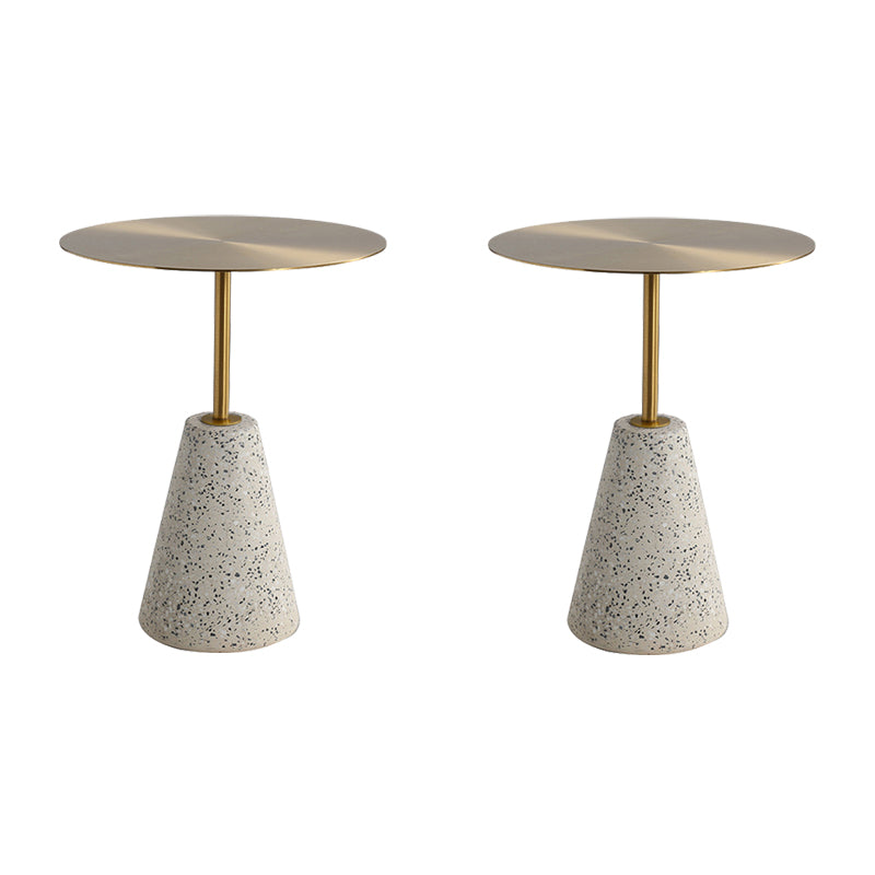 Medieval Modern Style Round Metal Table and Stone Pedestal Base Side Table