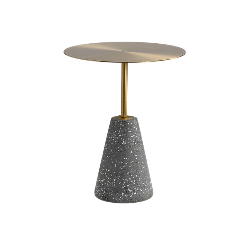 Medieval Modern Style Round Metal Table and Stone Pedestal Base Side Table