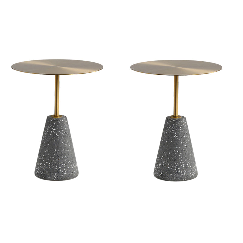 Medieval Modern Style Round Metal Table and Stone Pedestal Base Side Table