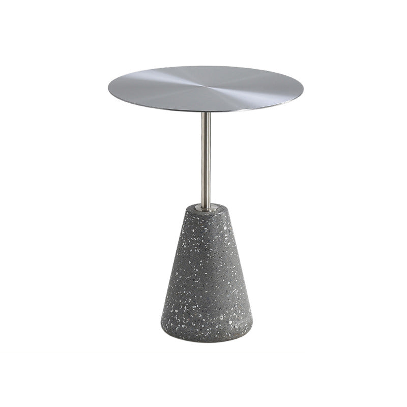 Medieval Modern Style Round Metal Table and Stone Pedestal Base Side Table