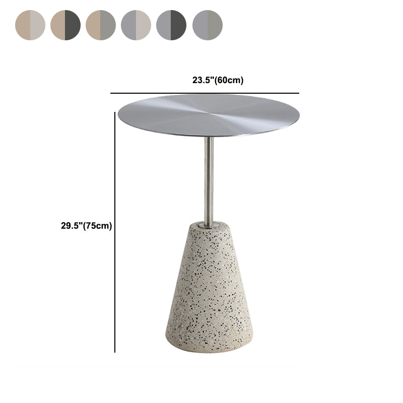 Medieval Modern Style Round Metal Table and Stone Pedestal Base Side Table