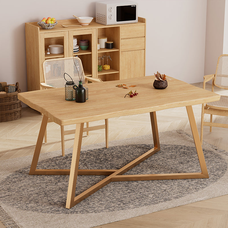 Gold Metal Base Dining Table Solid Wood Rectangle Dinner Room Kitchen Table