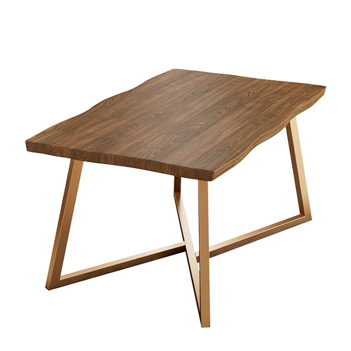 Gold Metal Base Dining Table Solid Wood Rectangle Dinner Room Kitchen Table