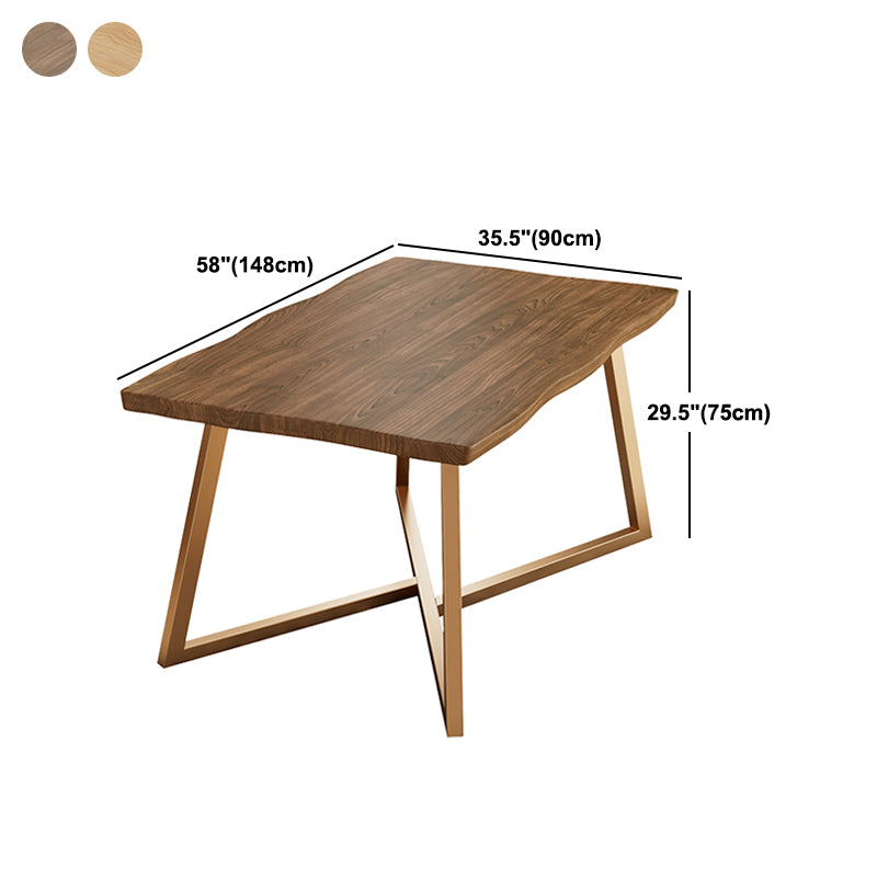 Gold Metal Base Dining Table Solid Wood Rectangle Dinner Room Kitchen Table