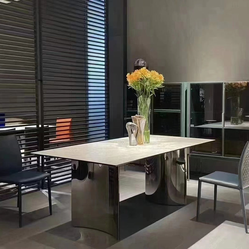 White Modern Stone Table Rectangle Dining Room Table for Kitchen