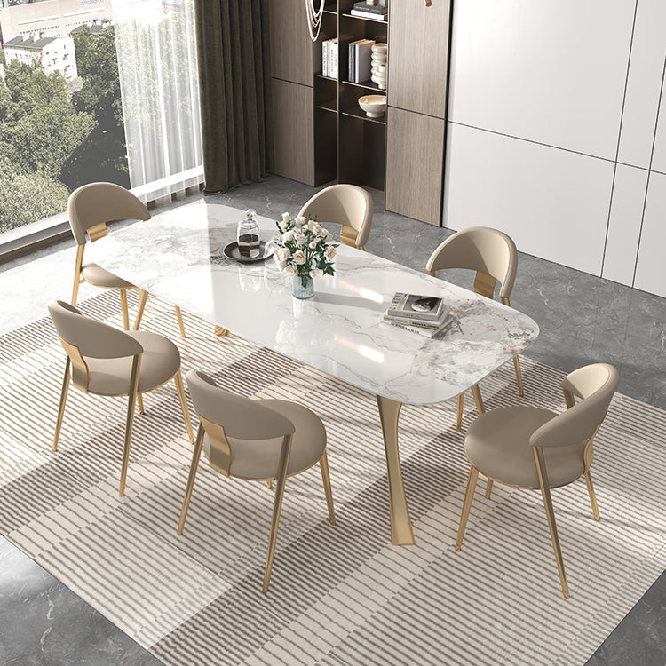 Traditional Luxury Dining Table with White Stone Rectangle Top Dining Table for Kitchen