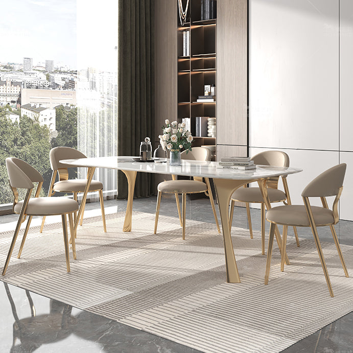 Traditional Luxury Dining Table with White Stone Rectangle Top Dining Table for Kitchen