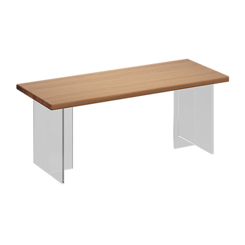 Acrylic Modern Rectangle Dining Table Pine Wood Top Table with Double Pedestal