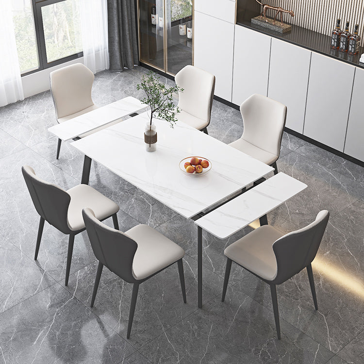 Industrial Dining Table with Leaf Extension Black Metal Base Dining Table