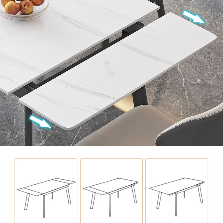 Industrial Dining Table with Leaf Extension Black Metal Base Dining Table