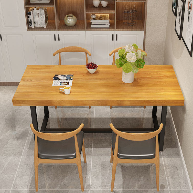 Industrial Rectangle Solid Wood Table Standard Height Dining Table with Trestle Base