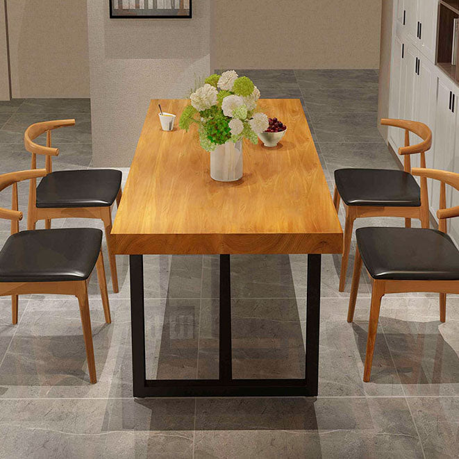 Industrial Rectangle Solid Wood Table Standard Height Dining Table with Trestle Base