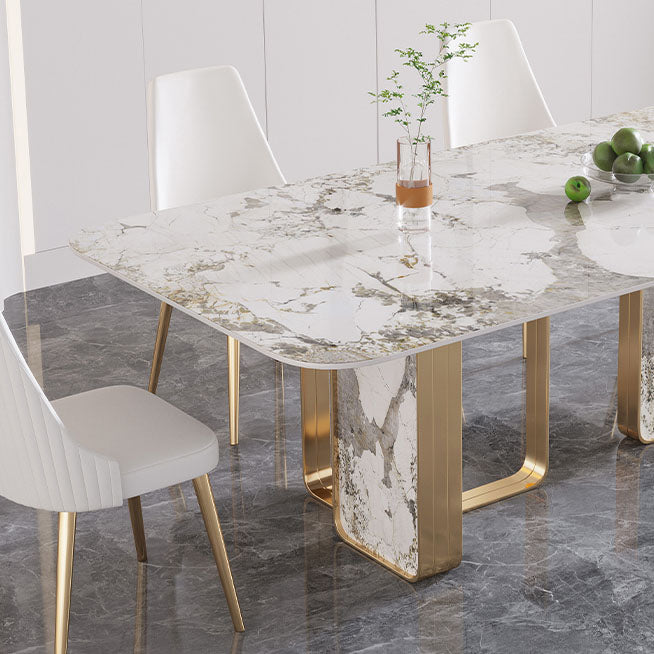 Luxury Rectangle Dining Table Sintered Stone Top Metal Base Home Kitchen Desk