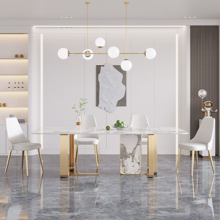 Luxury Rectangle Dining Table Sintered Stone Top Metal Base Home Kitchen Desk