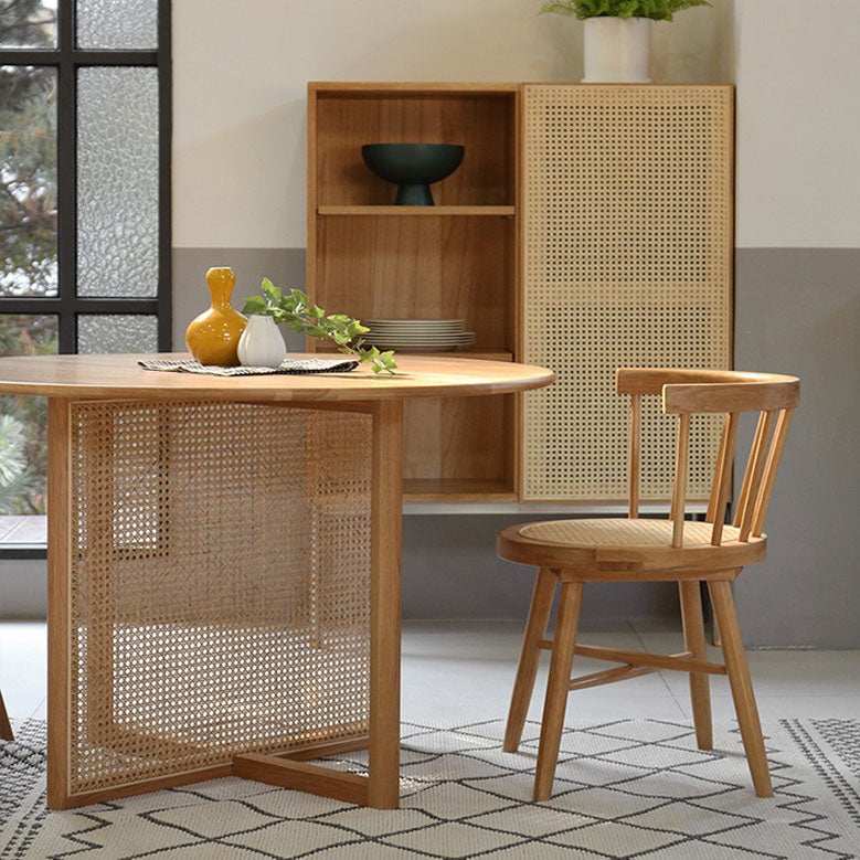 Contemporary Solid Wood Dinner Table Round Wood Base Dining Table