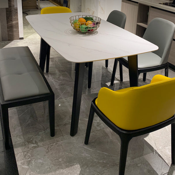 Industrial Stone Top Rectangle Table White and Black Dining Room Table