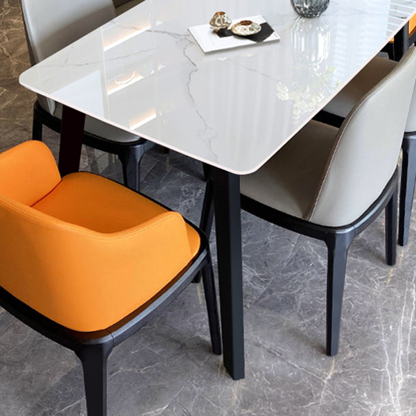 Industrial Stone Top Rectangle Table White and Black Dining Room Table