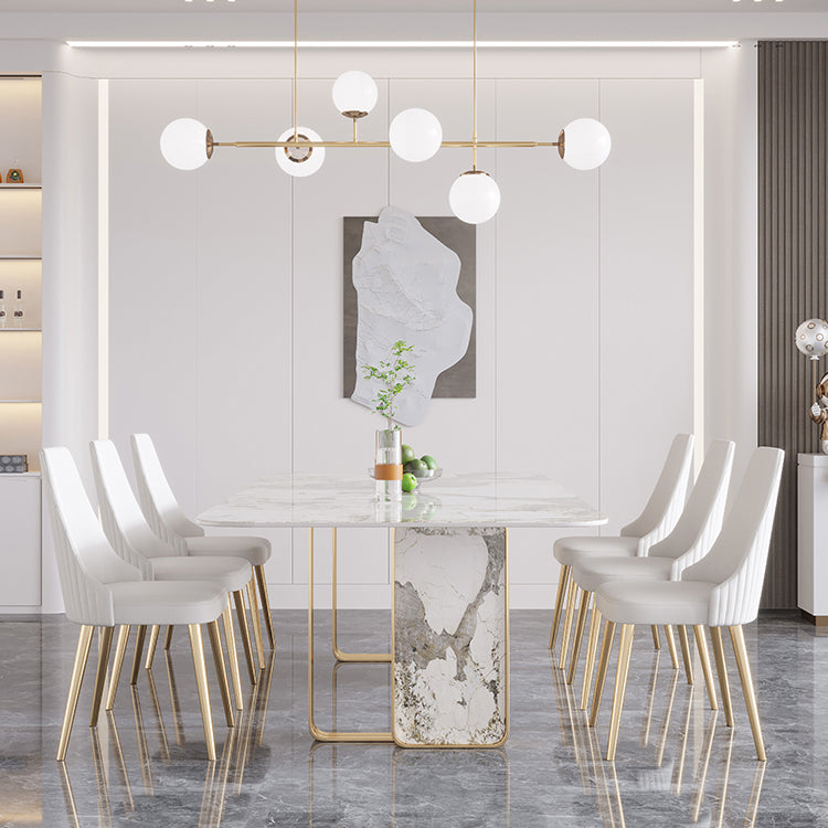 Rectangle Luxury Dining Table Sintered Stone Top Metal Base Home Kitchen Desk