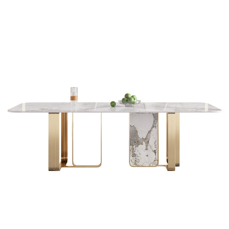 Rectangle Luxury Dining Table Sintered Stone Top Metal Base Home Kitchen Desk