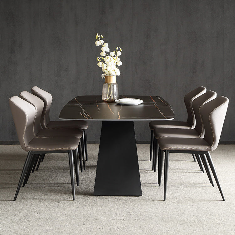 Modern Metal Base Dinette Set 1/4/5/7 Pieces Rectangle Indoor Dining Table Set in Black