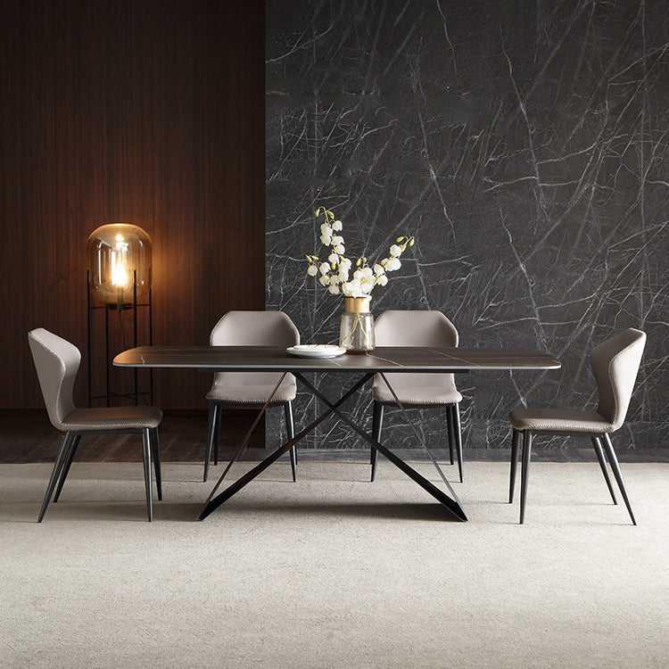 Modern Metal Base Dinette Set 1/4/5/7 Pieces Rectangle Indoor Dining Table Set in Black