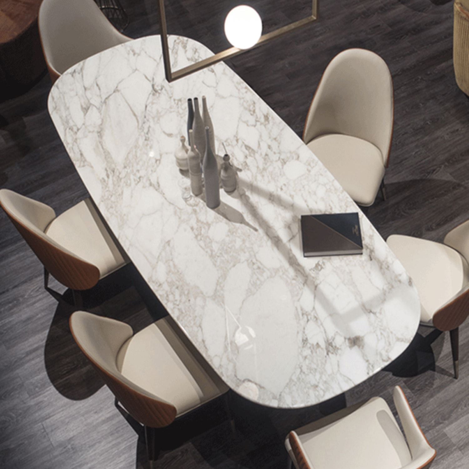 Nordic Glam Style Rectangle Sintered Stone Table Set 1/4/5/7 Pieces Dining Set