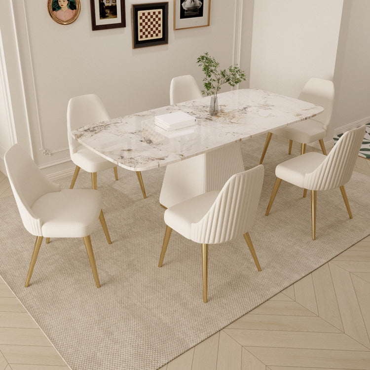 Glam Sintered Stone Dining Set Rectangle 1/4/5/7 Pieces Dining Set with Pedestal Base