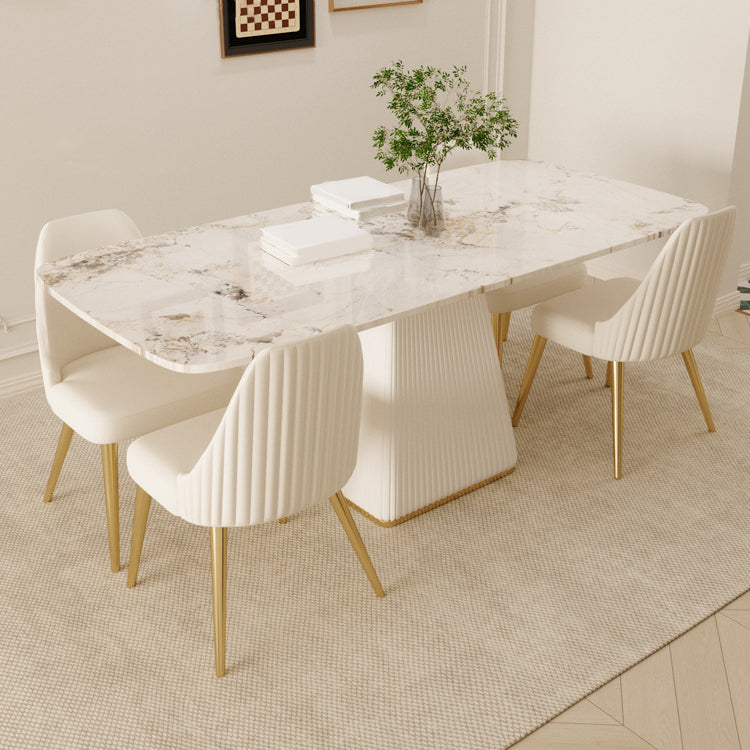 Glam Sintered Stone Dining Set Rectangle 1/4/5/7 Pieces Dining Set with Pedestal Base