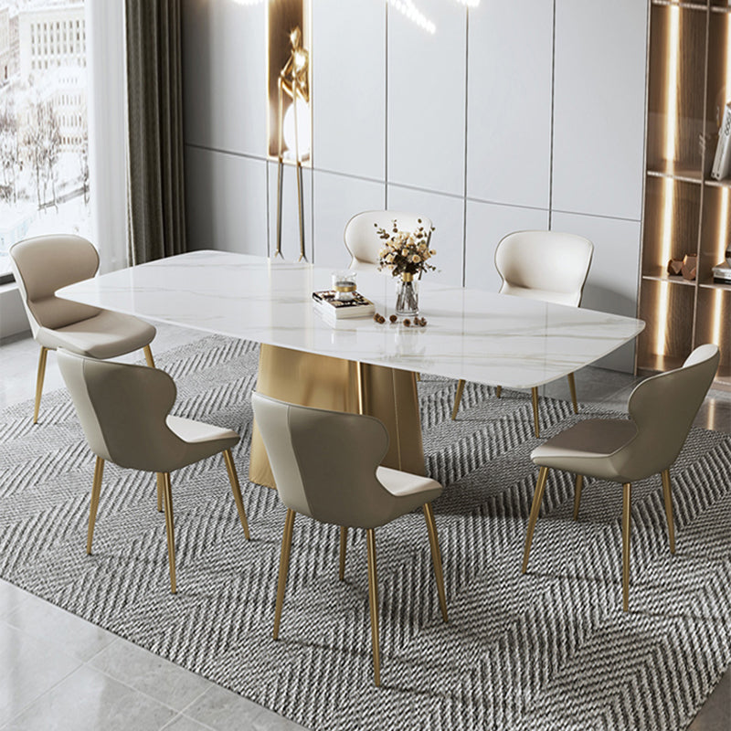 Glam Dining Table Set 1/2/5/7 Pcs Sintered Stone Dining Table with PU Leather Chairs
