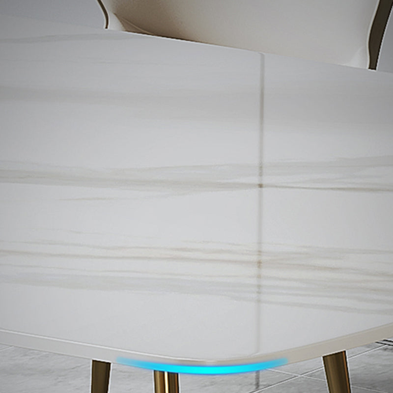 Glam Dining Table Set 1/2/5/7 Pcs Sintered Stone Dining Table with PU Leather Chairs