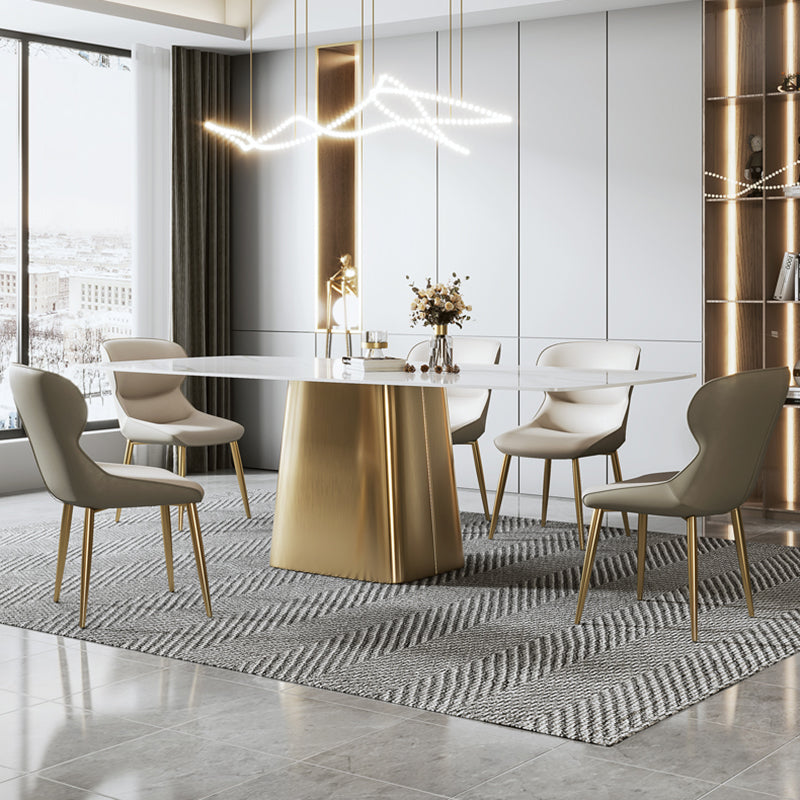 Glam Dining Table Set 1/2/5/7 Pcs Sintered Stone Dining Table with PU Leather Chairs