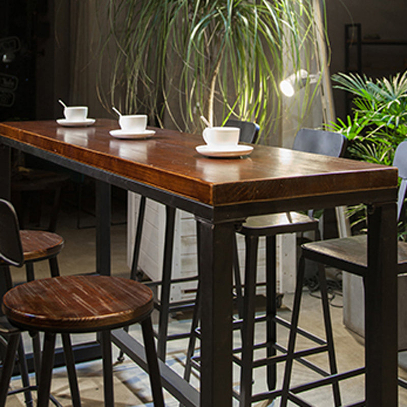 Industrial 1/7 Pieces Bar Table Set Rectangle Wood Counter Table with High Stools for Cafe