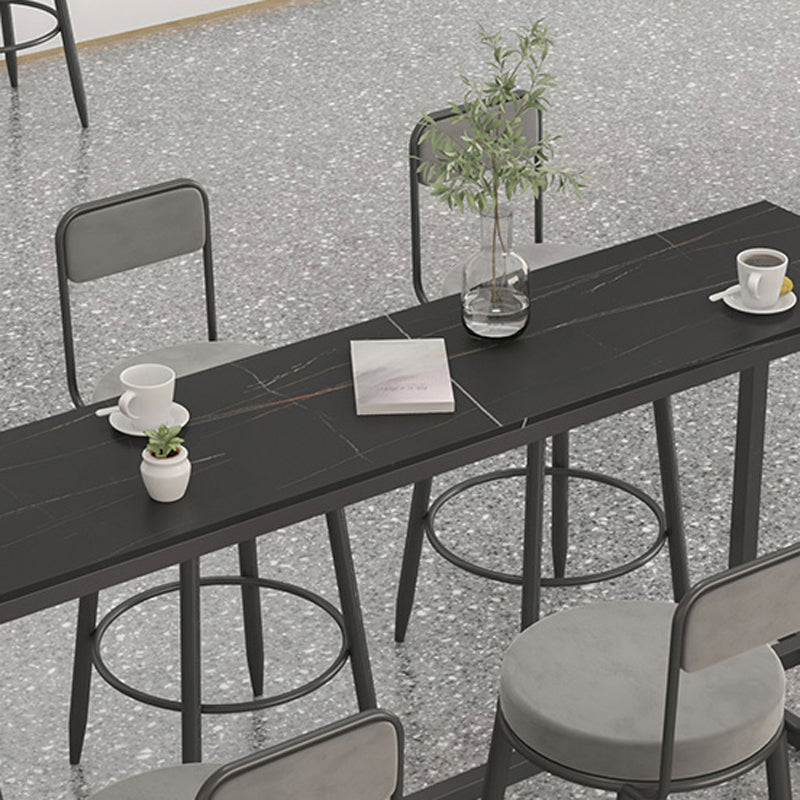 Modern 1/7 Pieces Bar Table Set Rectangle Stone Counter Table with High Stools for Balcony