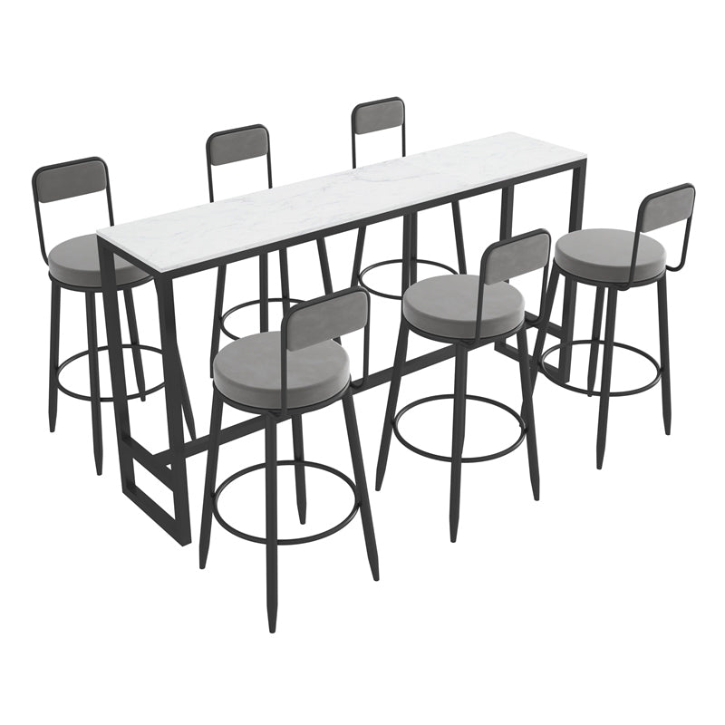 Modern 1/7 Pieces Bar Table Set Rectangle Stone Counter Table with High Stools for Balcony