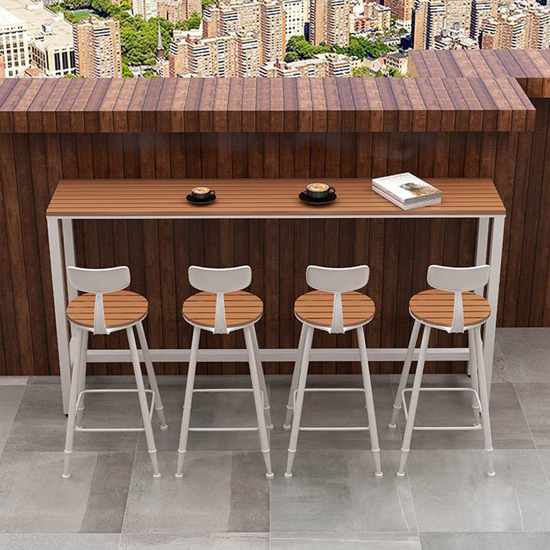 Modern 1/5 Pieces Bar Table Set Rectangle Wood Counter Table with Stools for Courtyard