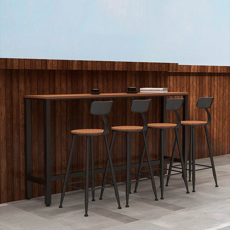 Modern 1/5 Pieces Bar Table Set Rectangle Wood Counter Table with Stools for Courtyard