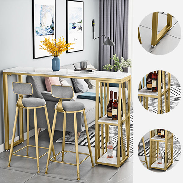 Glam 1/3 Pieces Bar Table Set Rectangle Stone Counter Table with High Stools for Cafe