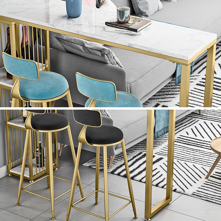 Glam 1/3 Pieces Bar Table Set Rectangle Stone Counter Table with High Stools for Cafe