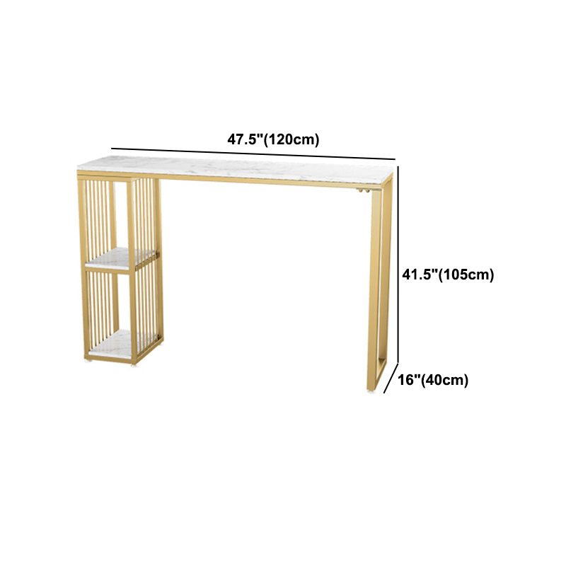 Glam 1/3 Pieces Bar Table Set Rectangle Stone Counter Table with High Stools for Cafe