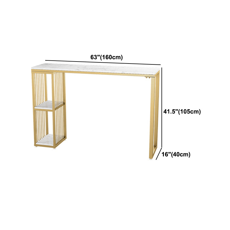 Glam 1/3 Pieces Bar Table Set Rectangle Stone Counter Table with High Stools for Cafe