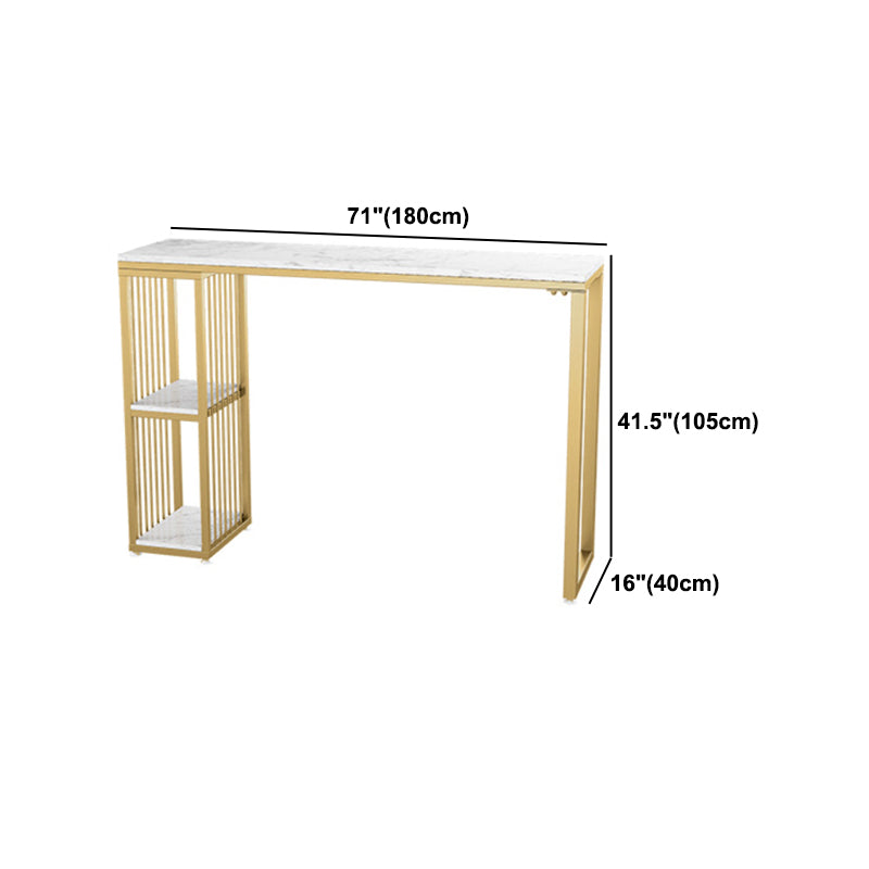 Glam 1/3 Pieces Bar Table Set Rectangle Stone Counter Table with High Stools for Cafe