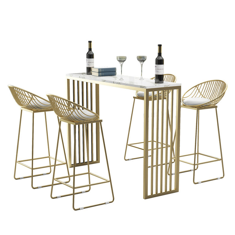 Glam Rectangle Bar Table Set 1/2/5 Pieces Stone Bar Table with High Stools