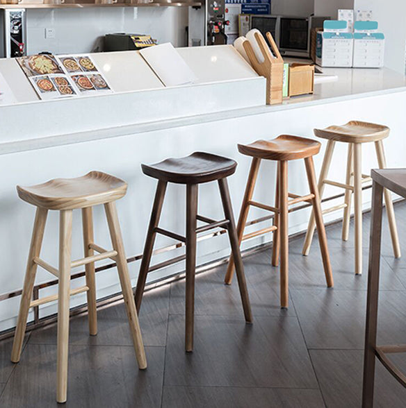 Modern Backless Counter Stool Armless Solid Wood Footrest Bar Stool