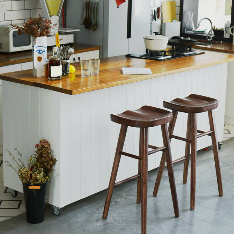 Armless Saddle Seat Counter Stool Modern Solid Wood Footrest Bar Chair