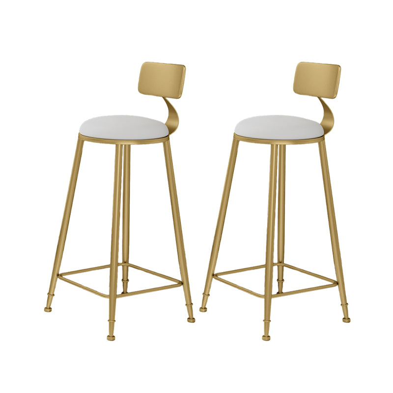 Glam Round Counter-height Stool Leather Footrest Bar Stool with Gold Base